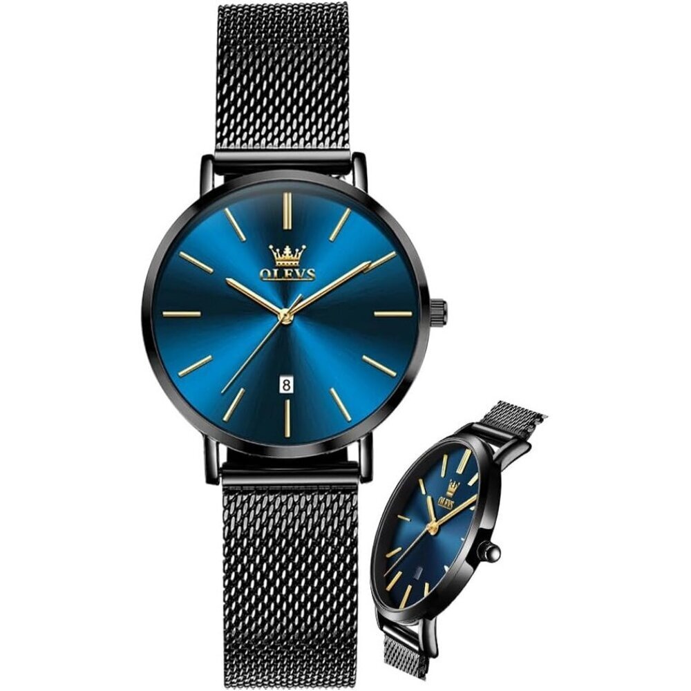 Women's Blue Black Watches for Ladies Female Wrist Watch Leather Band Waterproof